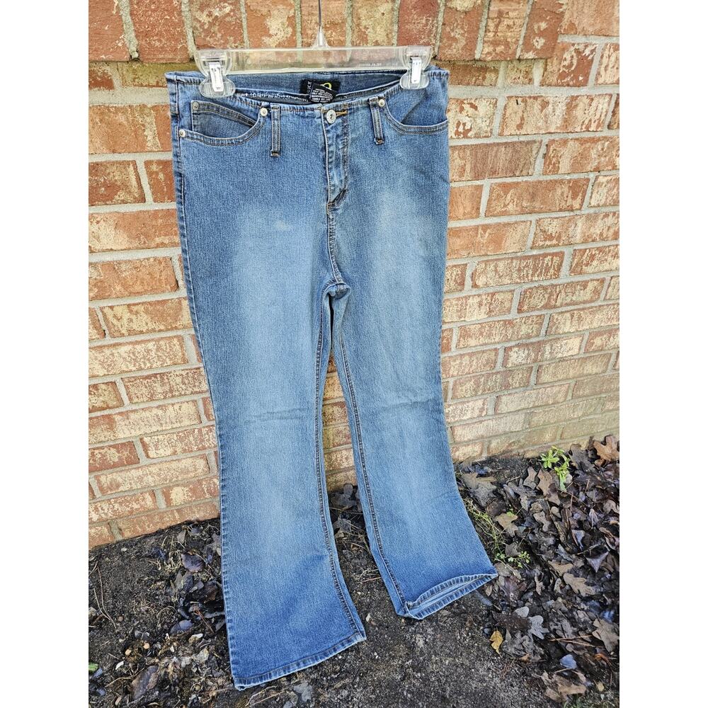 Quick Jeans Womens Size 9 Blue Denim Flare Leg Vintage 90s Y2K Low Rise Stretch